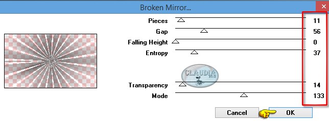 Instellingen filter VM Distortion - Broken Mirror 