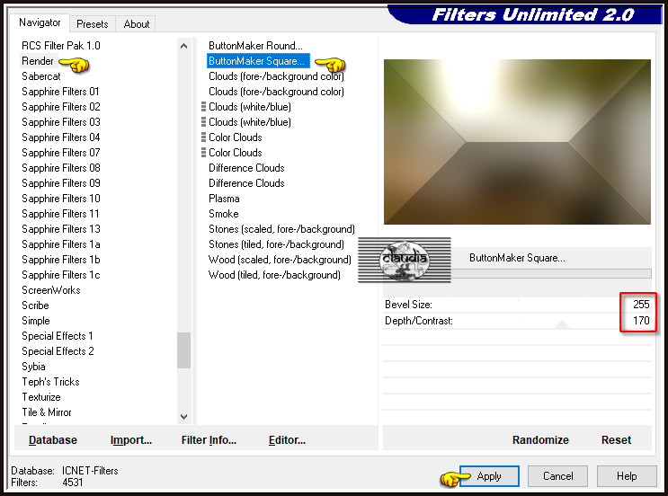 Effecten - Insteekfilters - <I.C.NET Software> - Filters Unlimited 2.0 - Render - ButtonMaker Square