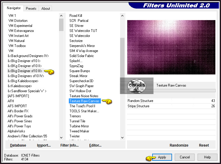 Effecten - Insteekfilters - <I.C.NET Software> - Filters Unlimited 2.0 - &<Bkg Designer sf10 III> - Texture Raw Canvas