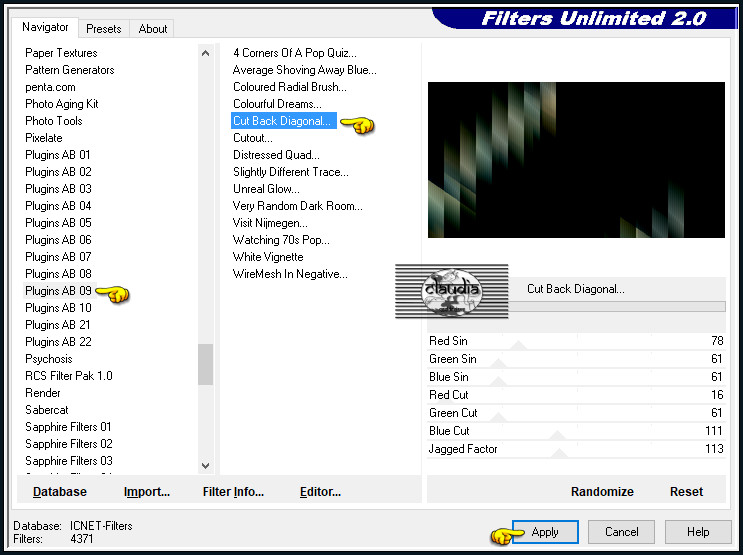 Effecten - Insteekfilters - <I.C.NET Software> - Filters Unlimited 2.0 - Plugins AB 09 - Cut Back Diagonal