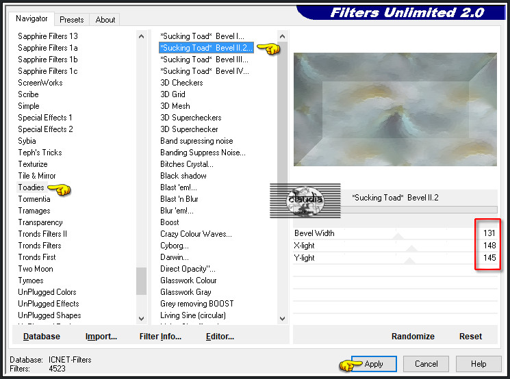 Effecten - Insteekfilters - <I.C.NET Software> - Filters Unlimited 2.0 - Toadies - *Sucking Toad* Bevel II.2