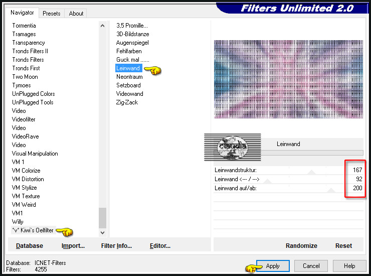 Effecten - Insteekfilters - <I.C.NET Software> - Filters Unlimited 2.0 - °v° Kiwi's Oelfilter - Leinwand 