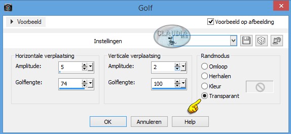 Instellingen Vervormingseffect - Golf