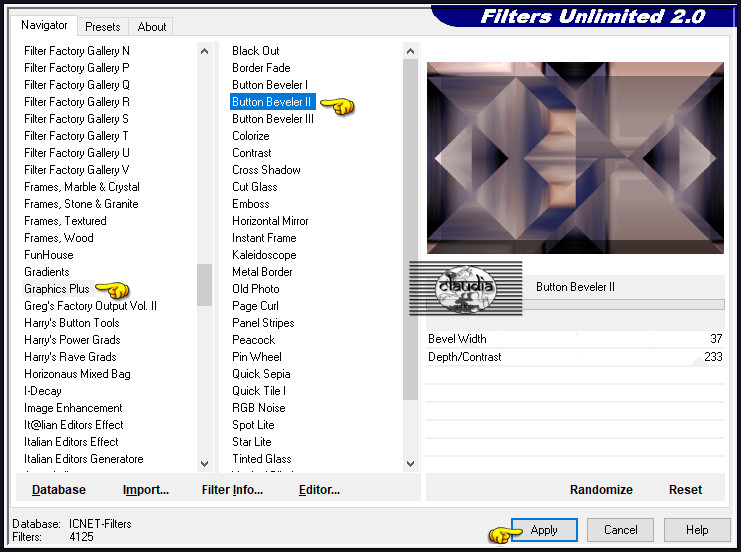 Effecten - Insteekfilters - <I.C.NET Software> - Filters Unlimited 2.0 - Graphics Plus - Button Beveler II