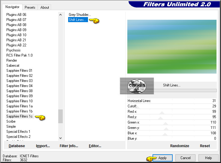 Effecten - Insteekfilters - <I.C.NET Software> - Filters Unlimited 2.0 - Sapphire Filters 1x - Shift Lines