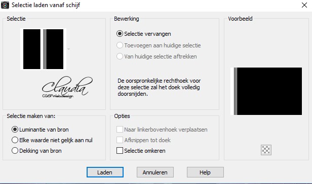 Selecties - Selectie laden/opslaan - Selectie laden vanaf schijf : LA_NUM 2