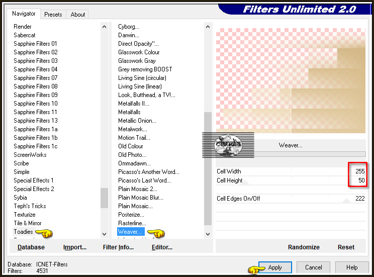 Effecten - Insteekfilters - <I.C.NET Software> - Filters Unlimited 2.0 - Toadies - Weaver