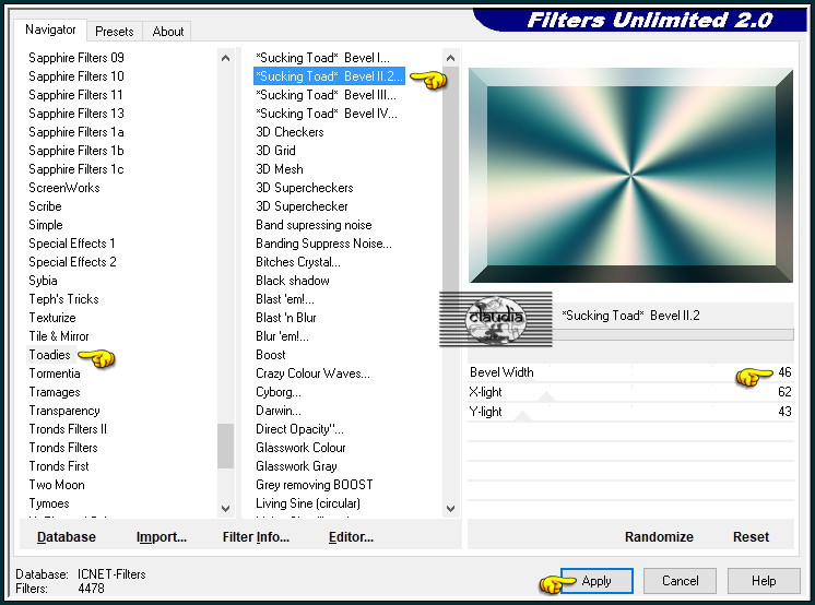 Effecten - Insteekfilters - <I.C.NET Software> - Filters Unlimited 2.0 - Toadies - *Sucking Toad* Bevel II.2 