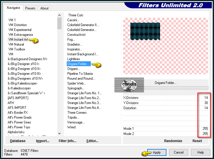 Effecten - Insteekfilters - <I.C.NET Software> - Filters Unlimited 2.0 - VM Instant Art - Origami folder