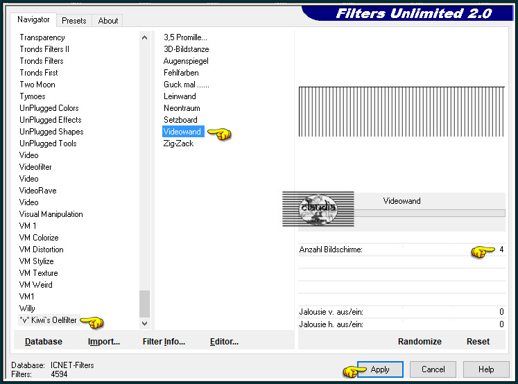 Effecten - Insteekfilters - <I.C.NET Software> - Filters Unlimited 2.0 - °v° Kiwi's Oelfilter - Videowand