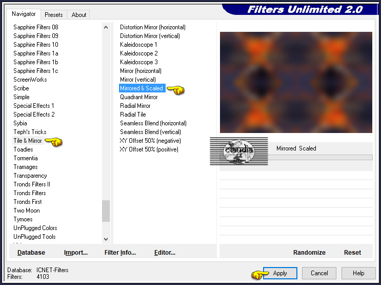 Effecten - Insteekfilters - <I.C.NET Software> - Filters Unlimited 2.0 - Mirrored Scaled