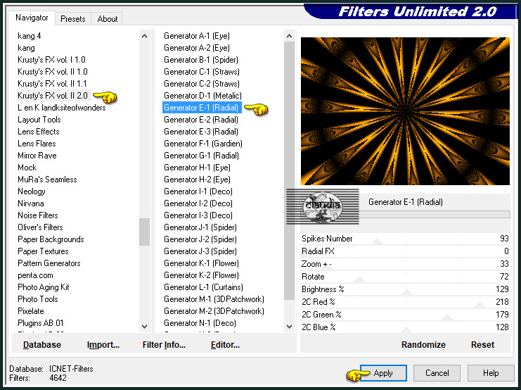 Effecten - Insteekfilters - <I.C.NET Software> - Filters Unlimited 2.0 - Krusty's FX vol. II 2.0 - Generator E-1 (Radial) :