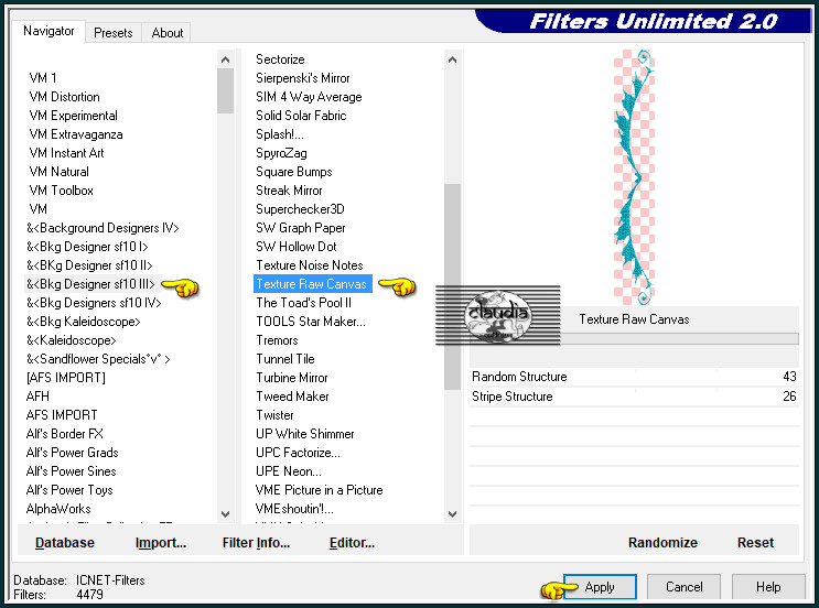 Effecten - Insteekfilters - <I.C.NET Software> - Filters Unlimited 2.0 - &<BKg Designer sf10 III> - Texture Raw Canvas 