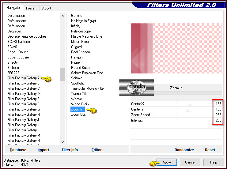 Effecten - Insteekfilters - <I.C.NET Software> - Filters Unlimited 2.0 - Filter Factory Gallery A - Zoom In