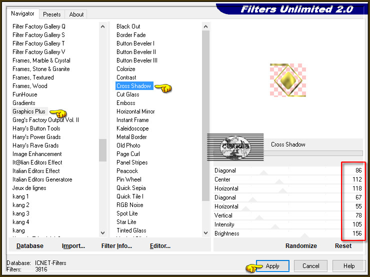 Effecten - Insteekfilters - <I.C.NET Software> - Filters Unlimited 2.0 - Graphics Plus - Cross Shadow 