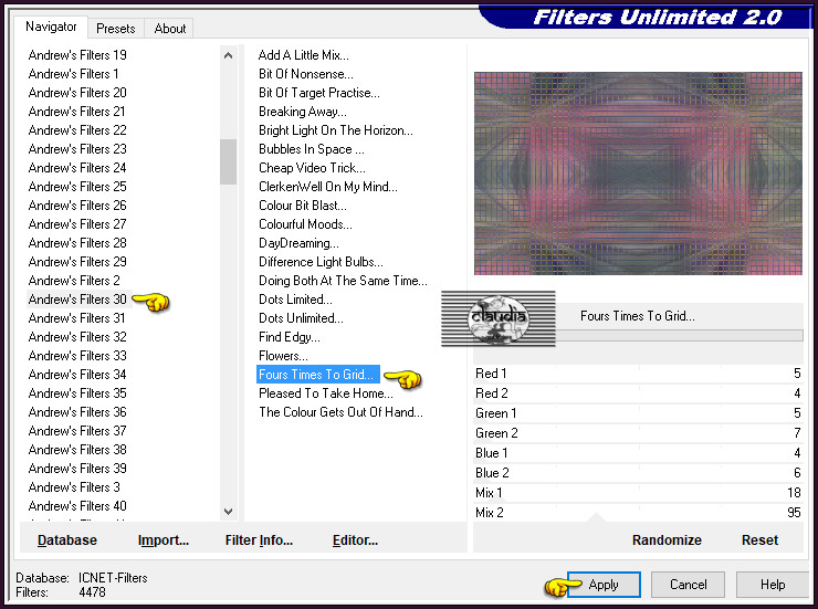 Effecten - Insteekfilters - <I.C.NET Software> - Filters Unlimited 2.0 - Andrew's Filters 30 - Fours Times To Grid 