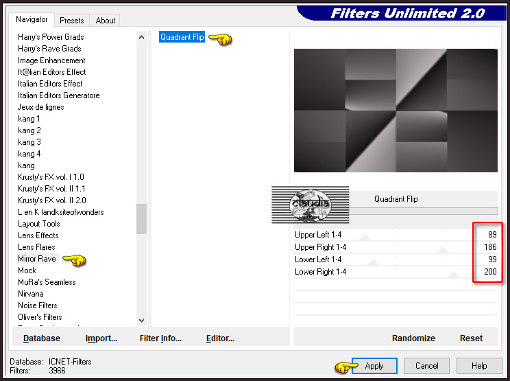 Effecten - Insteekfilters - <I.C.NET Software> - Filters Unlimited 2.0 - Mirror Rave - Quadrant Flip