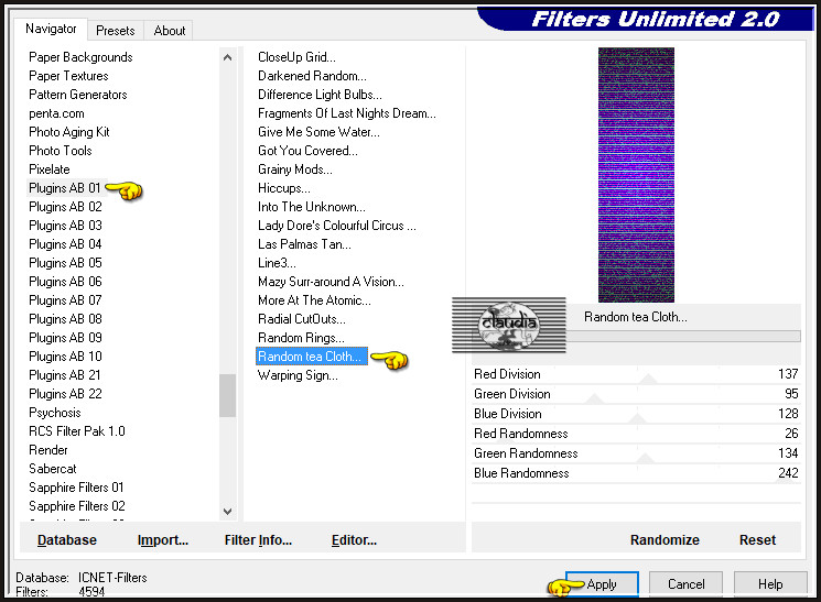 Effecten - Insteekfilters - <I.C.NET Software> - Filters Unlimited 2.0 - Plugins AB 01 - Random tea Cloth