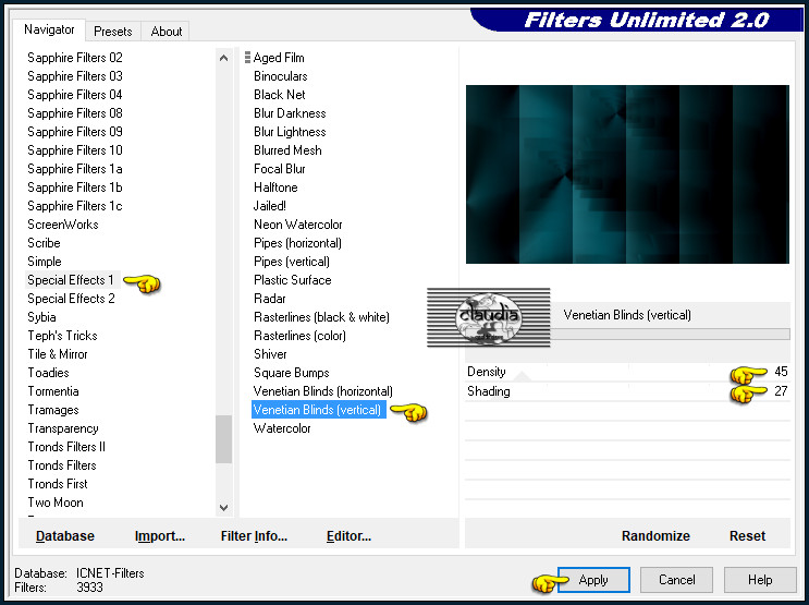 Effecten - Insteekfilters - <I.C.NET Software> - Filters Unlimited 2.0 - Special Effects 1 - Venetian Blinds (vertical)