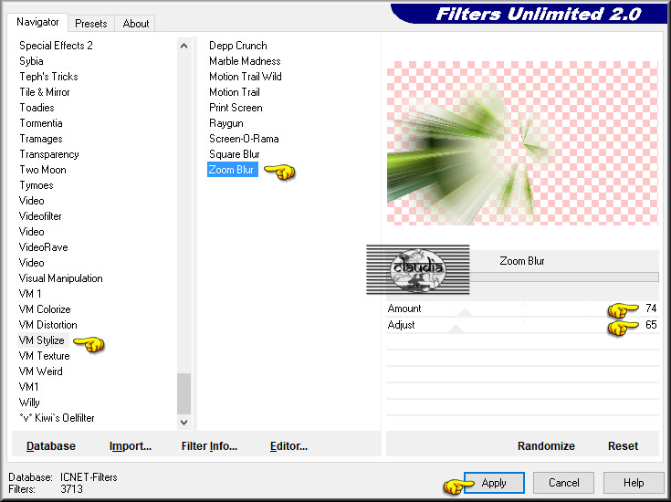 Effecten - Insteekfilters - <I.C.NET Software> - Filters Unlimited 2.0 - VM Stylize - Zoom Blur