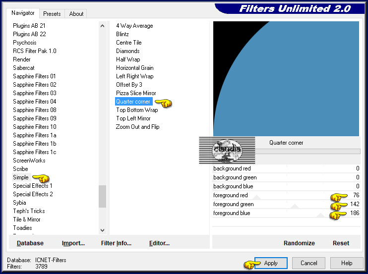 Effecten - Insteekfilters - <I.C.NET Software> - Filters Unlimited 2.0 - Simple - Quarter Corner