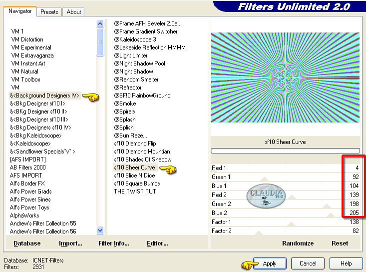 Effecten - Insteekfilters - <I.C. NET Software> - Filters Unlimited 2.0 - &<Background Designers IV> - sf10 Sheer Curve