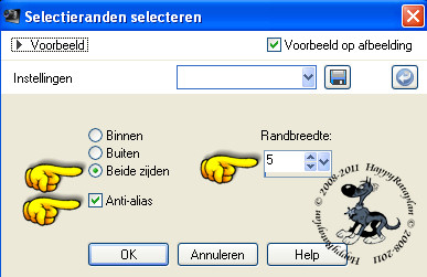 Selecties - Wijzigen - Selectieranden selecteren 