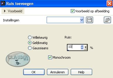 Aanpassen - Ruis toevoegen/verwijderen - Ruis toevoegen : (= Grofkorreligheid)