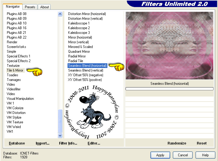 Effecten - Insteekfilters - <I.C.NET Software> Filters Unlimited 2.0 - Tile & Mirror - Seamless Blend (horizontal)