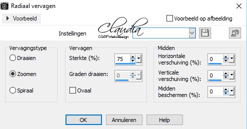 Instellingen Radiaal vervagen