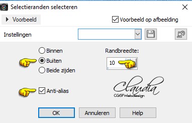 Instellingen Selectieranden selecteren