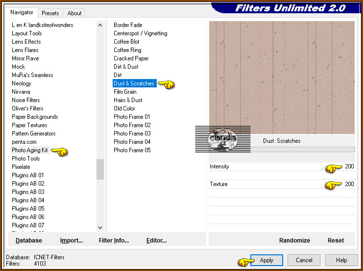 Effecten - Insteekfilters - <I.C.NET Software> - Filters Unlimited 2.0 - Photo Aging Kit - Dust & Scratches