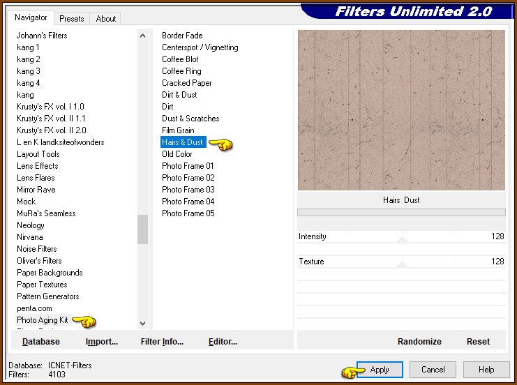 Effecten - Insteekfilters - <I.C.NET Software> - Filters Unlimited 2.0 - Photo Aging Kit - Hairs & Dust