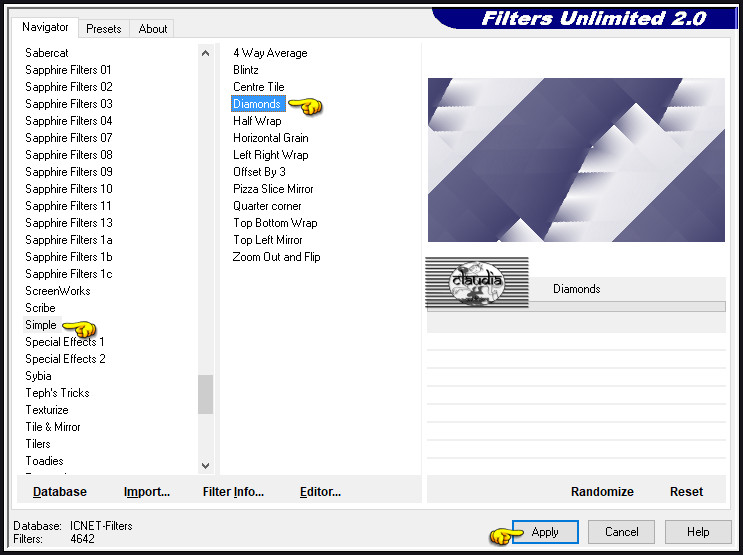 Effecten - Insteekfilters - <I.C.NET Software> - Filters Unlimited 2.0 - Simple - Diamonds :