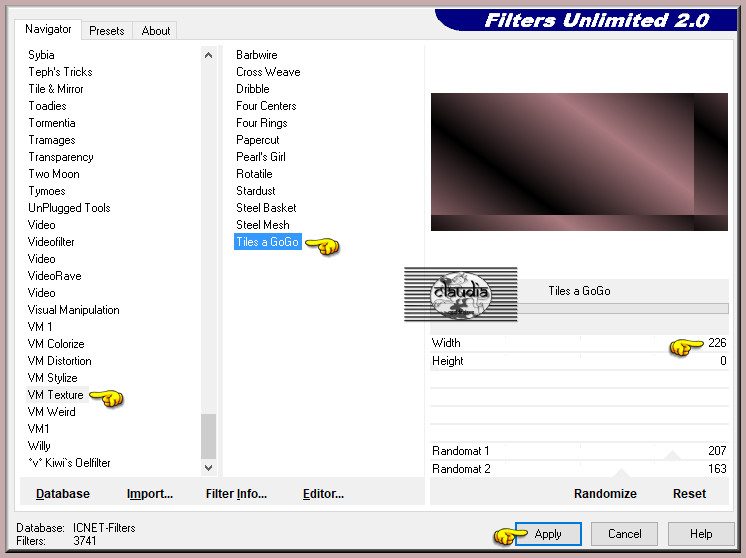 Effecten - Insteekfilters - <I.C.NET Software> - Filters Unlimited 2.0 - VM Textures - Tile a Gogo