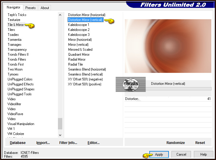 Effecten - Insteekfilters - <I.C.NET Software> - Filters Unlimited 2.0 - Tile & Mirror - Distortion Mirror (vertical)