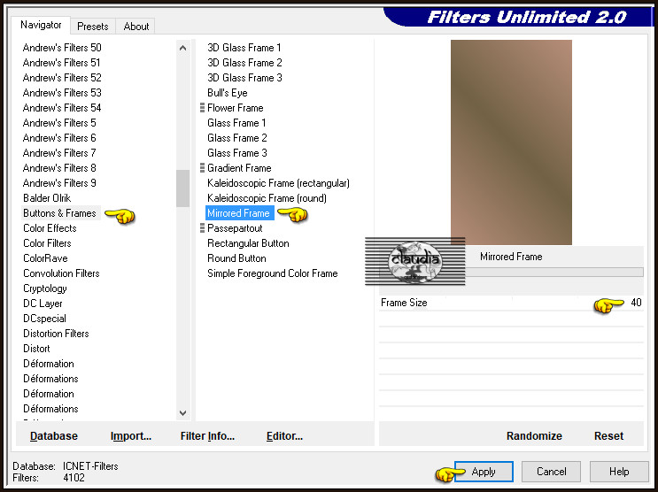 Effecten - Insteekfilters - <I.C.NET Software> - Filters Unlimited 2.0 - Buttons & Frames - Mirrored Frame
