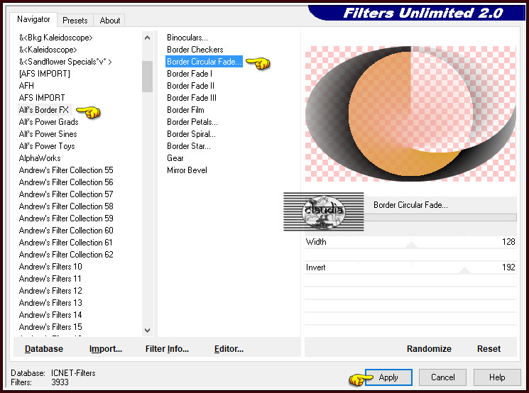 Effecten - Insteekfilters - <I.C.NET Software> - Filters Unlimited 2.0 - Alf's Border FX - Border Circular Fade