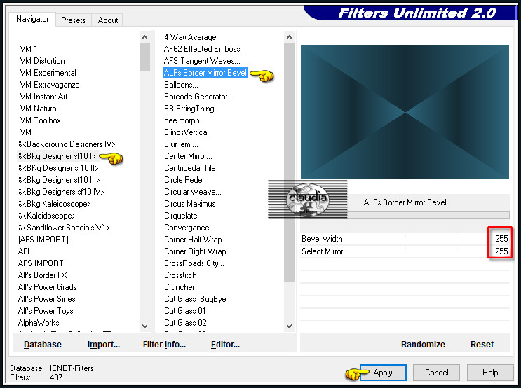 Effecten - Insteekfilters - <I.C.NET Software> - Filters Unlimited 2.0 -&<Bkg Designer sf10 I> - ALFs Border Mirror Bevel