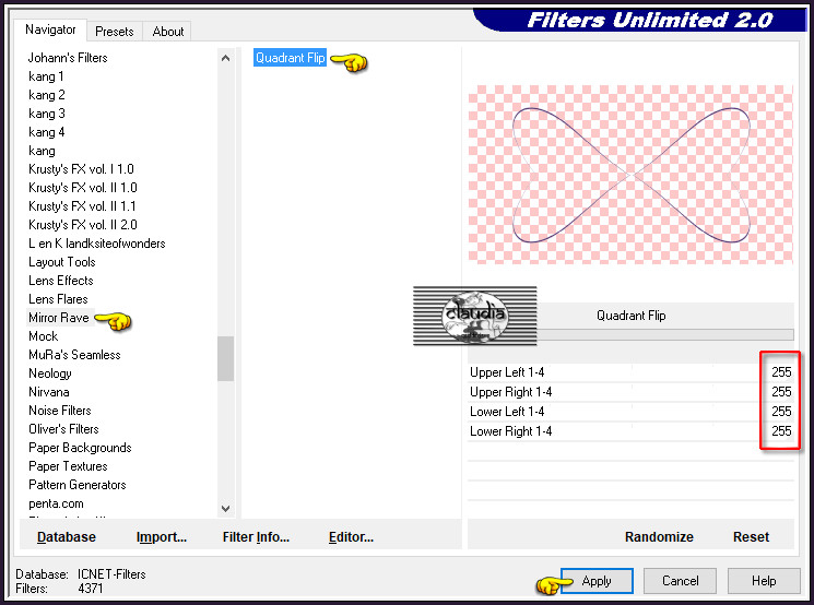 Effecten - Insteekfilters - <I.C.NET Software> - Filters Unlimited 2.0 - Mirror Rave - Quadrant Flip