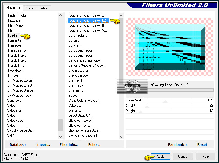 Effecten - Insteekfilters - <I.C.NET Software> - Filters Unlimited 2.0 - Toadies - *Sucking Toad* Bevel II.2 :