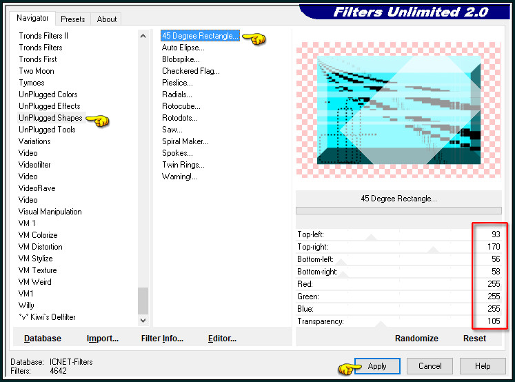 Effecten - Insteekfilters - <I.C.NET Software> - Filters Unlimited 2.0 - UnPlugged Shapes - 45 Degree Rectangle... :
