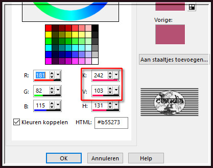 Ga dan naar het aangepaste kleurenpallet en klik met de muis in de Voorgrondkleur