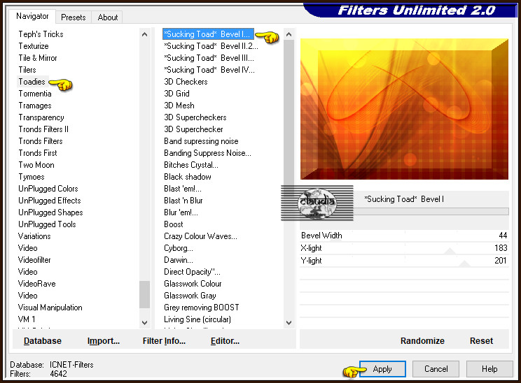 Effecten - Insteekfilters - <I.C.NET Software> - Filters Unlimited 2.0 - Toadies - *Sucking Toad* Bevel I... :