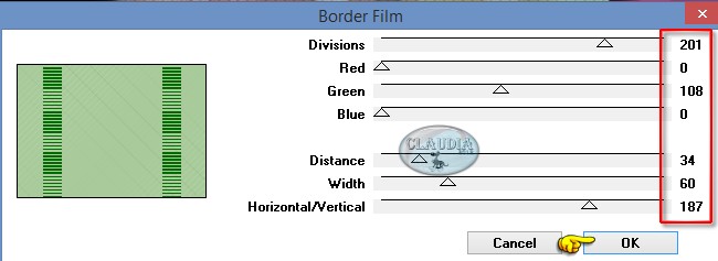 Instellingen filter Alf's Border FX - Border Film