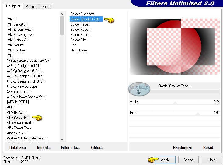 Instellingen filter : Alf's Border FX - Border Circular Fade