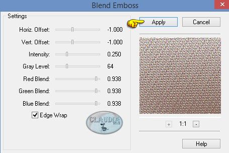 Innstellingen filter : FM Tile Tools - Blend Emboss