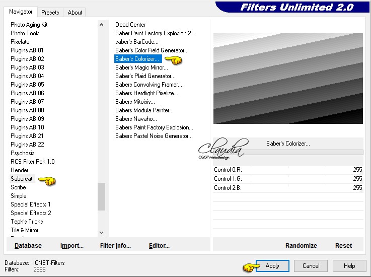 Instellingen filter Sabercat - Saber's Colorizer
