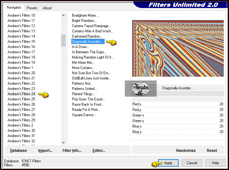 Effecten - Insteekfilters - <I.C.NET Software> - Filters Unlimited 2.0 - Andrew's Filters 24 - Diagonally Asunder