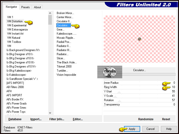 Effecten - Insteekfilters - <I.C.NET Software> - Filters Unlimited 2.0 - VM Distortion - Circulator